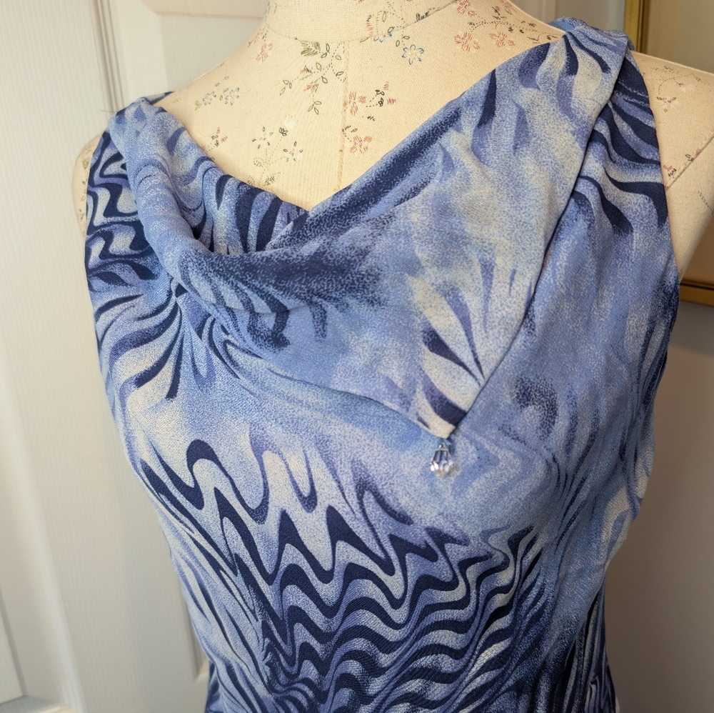 Donna Ricco Beautiful Blue Abstract Print Maxi Dress – Size 10 - Picture 2 of 8